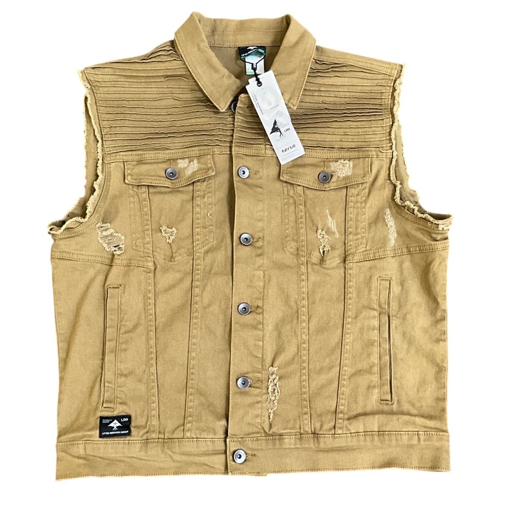 LRG Utility Vest Mustard Distressed Workwear Streetwear Button Front Size M NWT